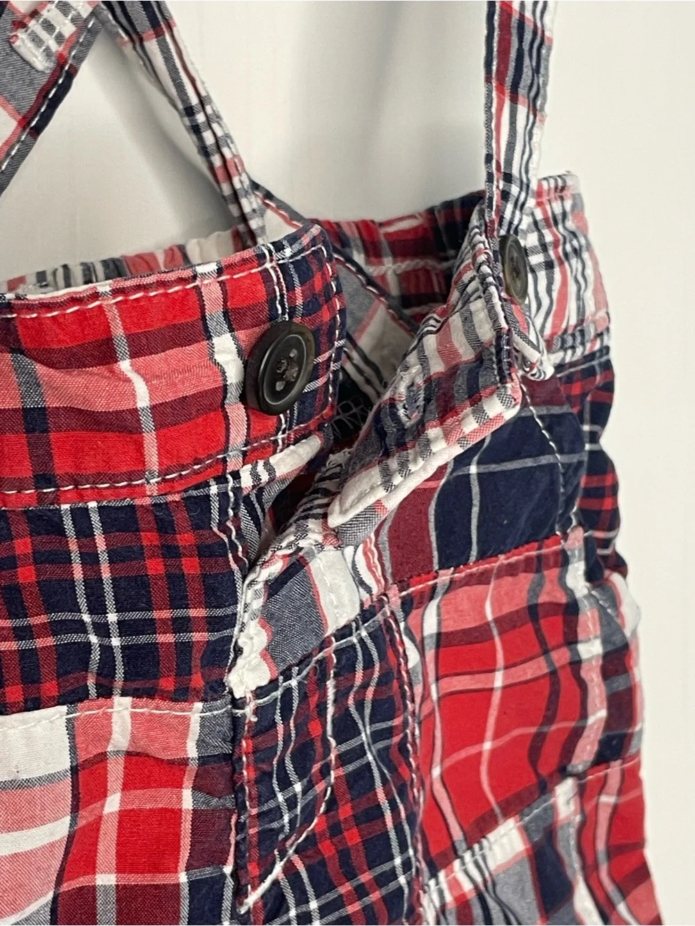 Gymboree Patchwork Madras Plaid Suspender Shorts Red White Blue 18-24 Months